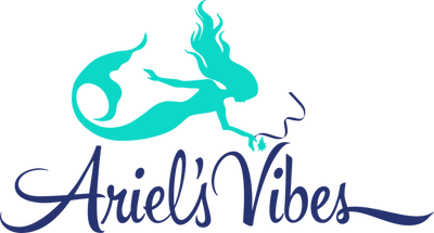 Ariel's Vibes Logo Mermaid picking a Shell from the bottom of the sea