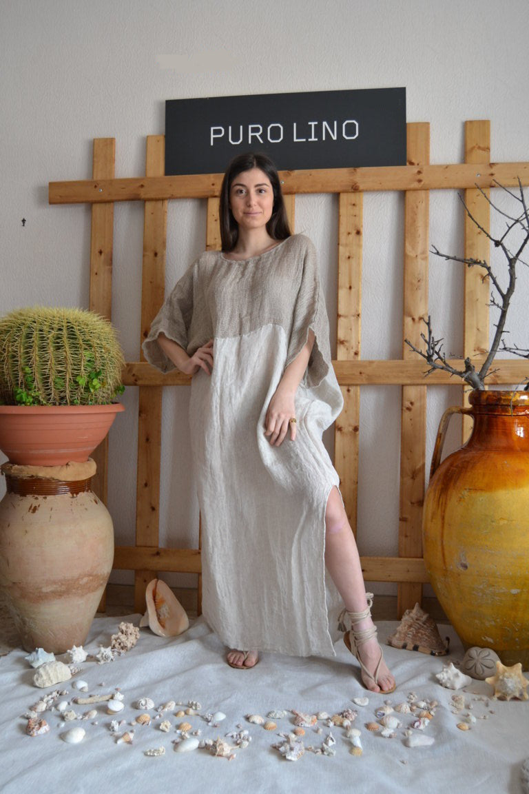 Pure Linen Handmade Bicolor Positano Long Dress – Ariel's Vibes