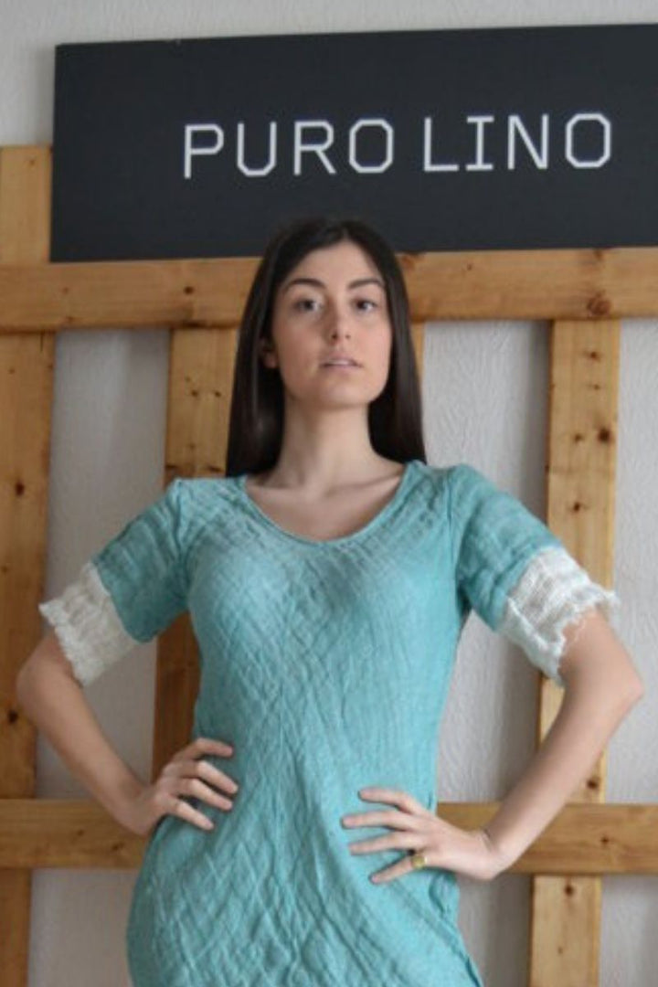 Pure Italian Linen Positano Light Blue Dress