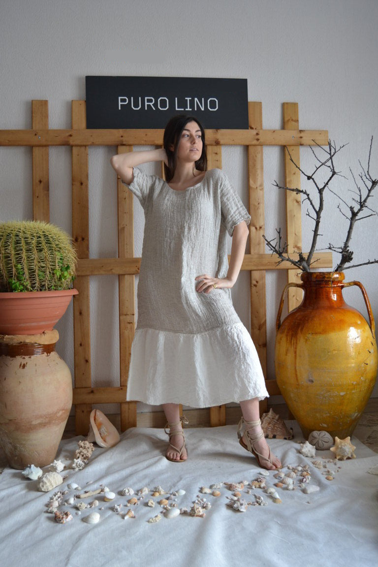 Pure Italian Linen Positano natural bicolor Dress M Pure Italian Linen Positano natural bicolor Dress M