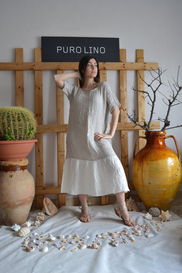 Pure Italian Linen Positano natural bicolor Dress