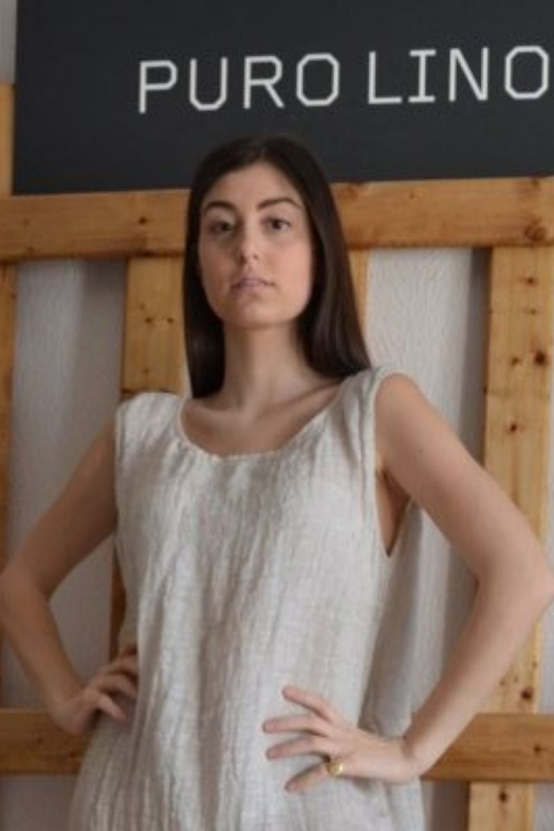 Pure Italian Linen Positano Long bicolor Dress Sleeveless