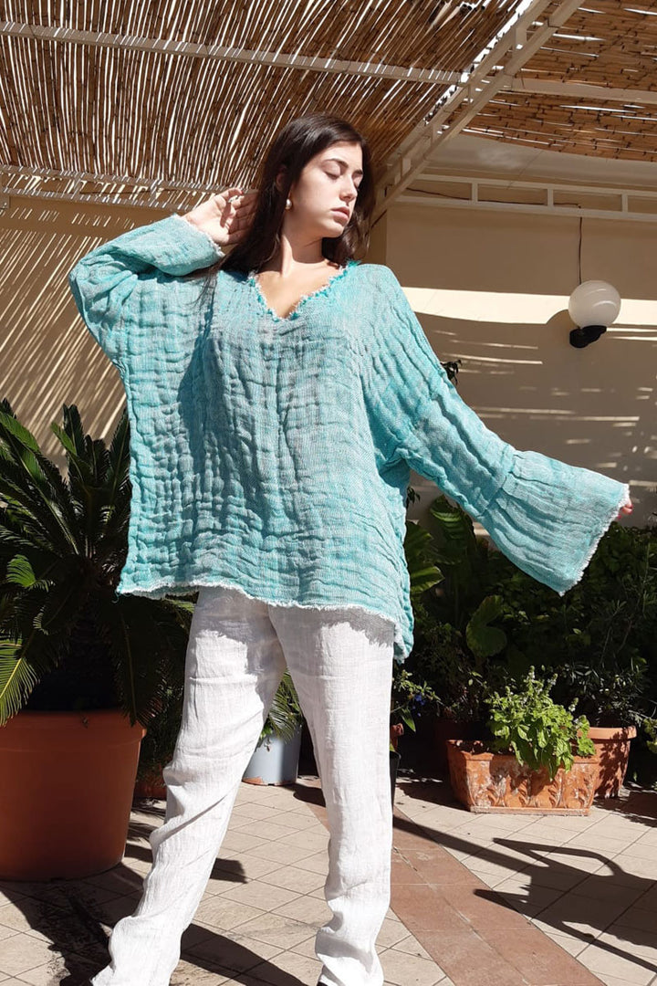 Pure Linen Positano Top Large Sleeves