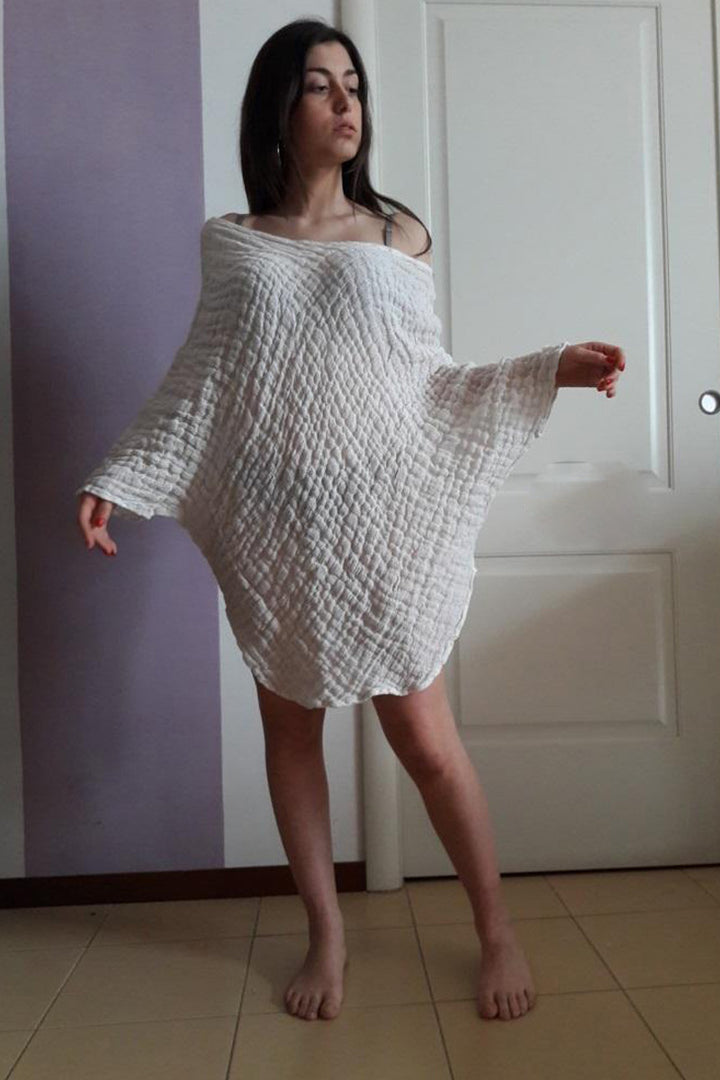 Made in Italy, Italian Linen Tunic dress handmade Natural fiber  white