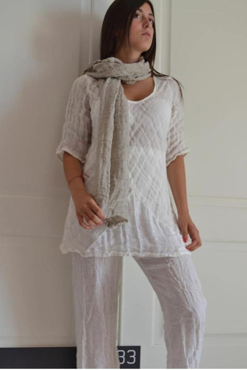 Italian Linen top Handmade in Italy White Natural fiber