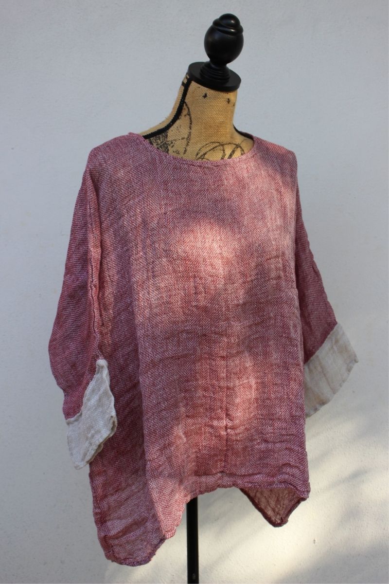 natural linen red and white top