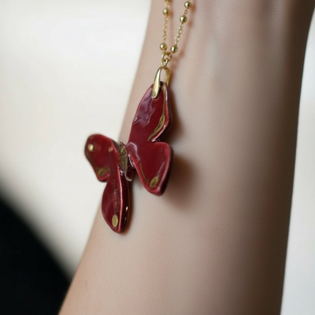 red butterfly necklace