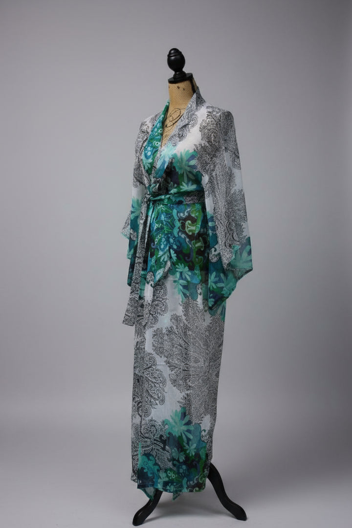 green and blue chiffon kimono