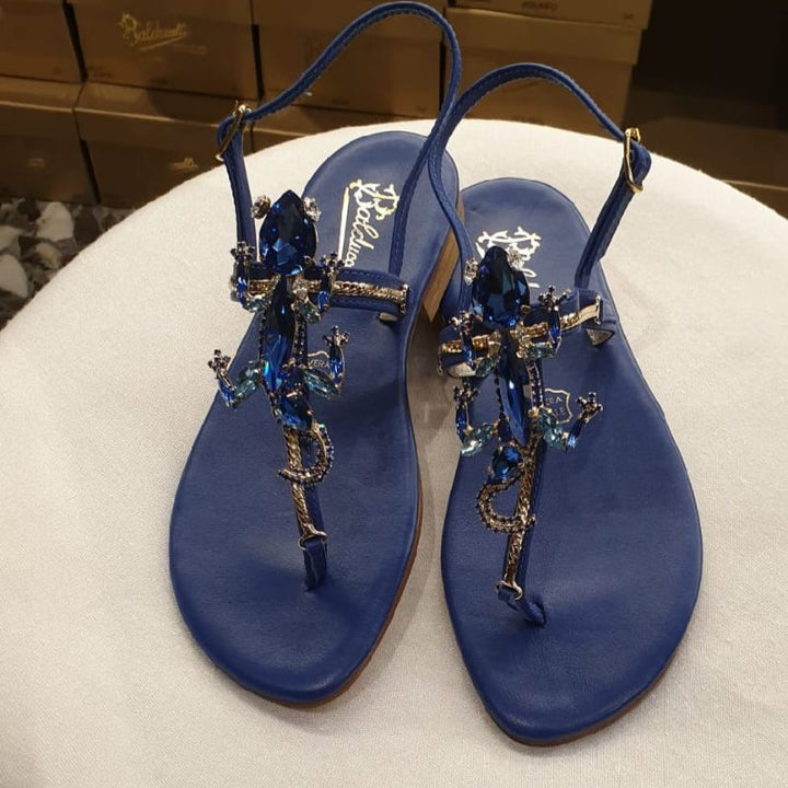 leather capri sandal with Swarovski geko