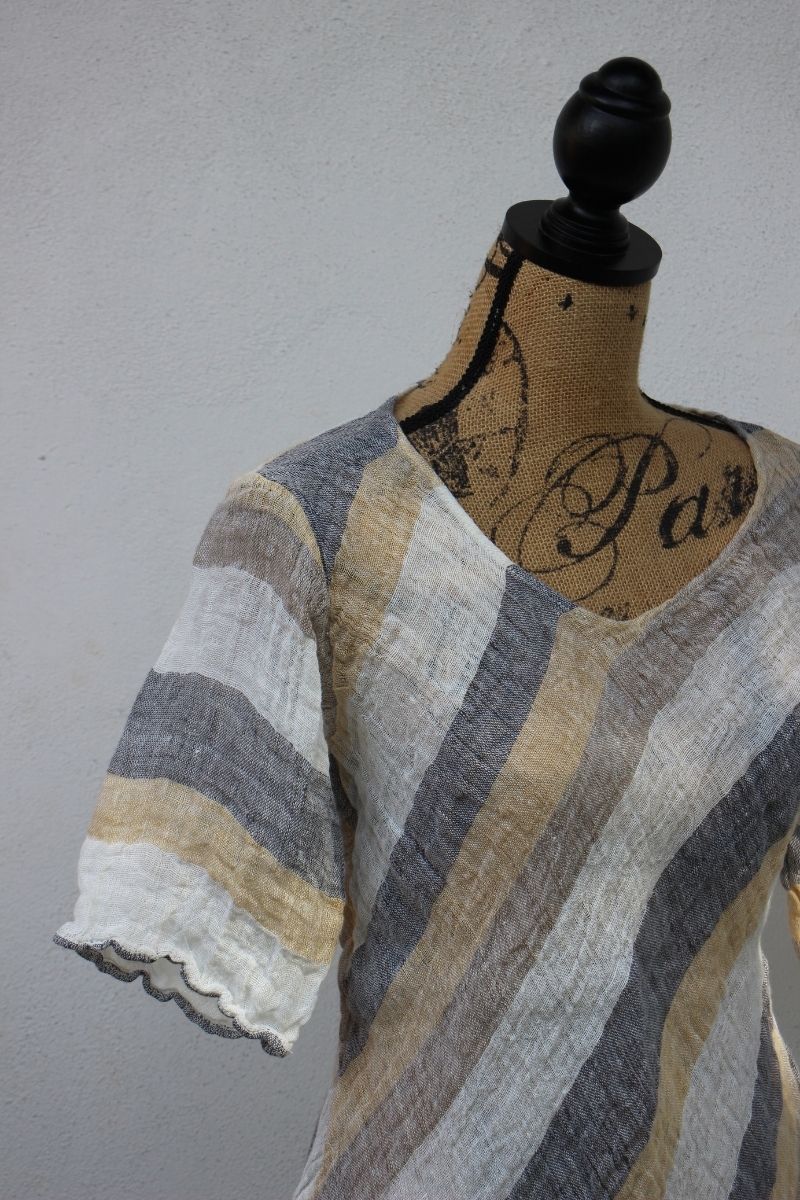 Pure linen dress grey white gold