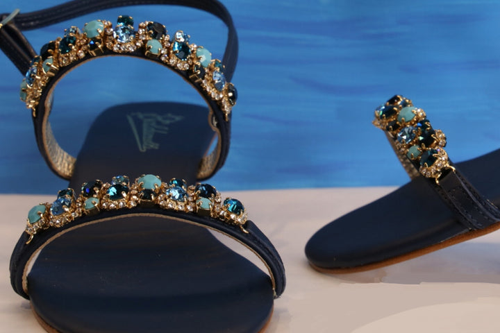 Light blue Jewel Swaroskii sandals handmade Made in Italy real leather