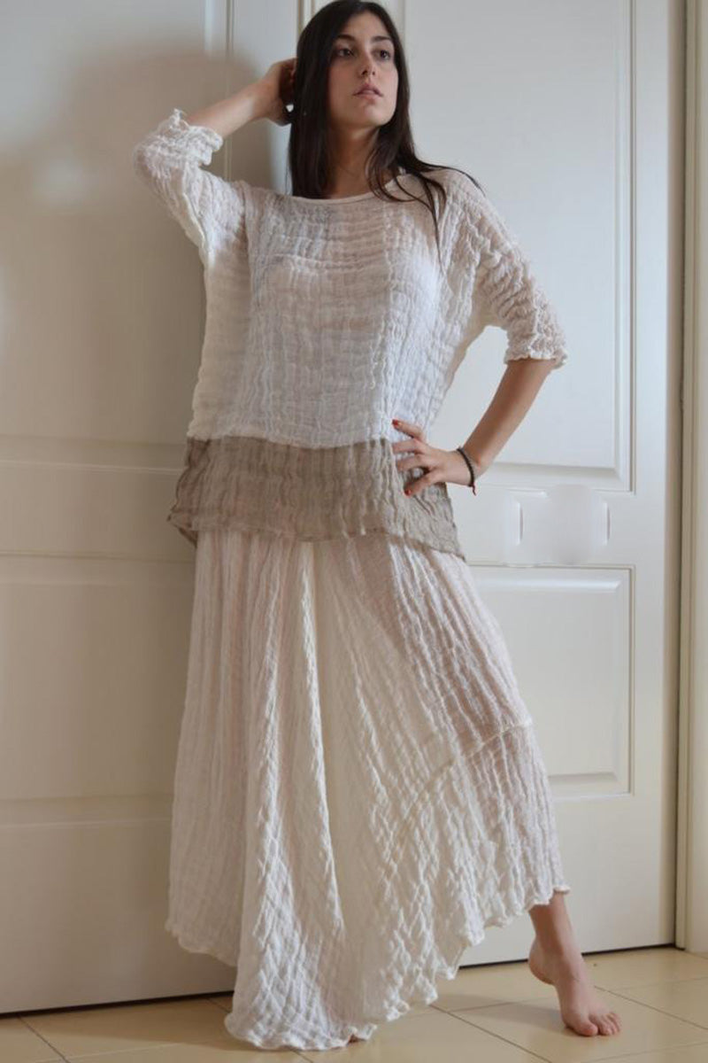 Made In Italy Pure Italian Linen Natural Fiber long Skirt