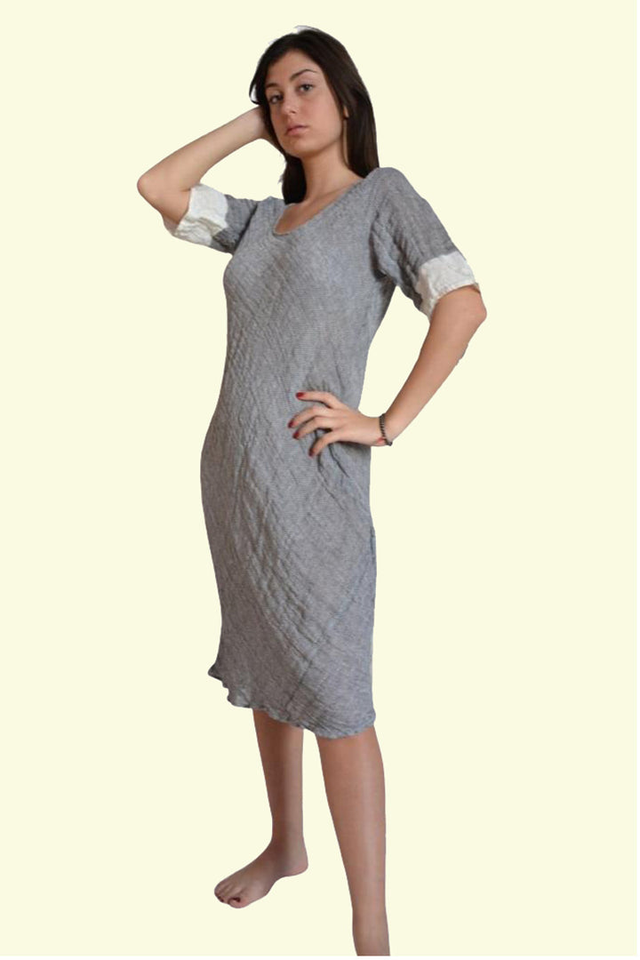 Made in Italy Handmade Pure Linen Grey Dress