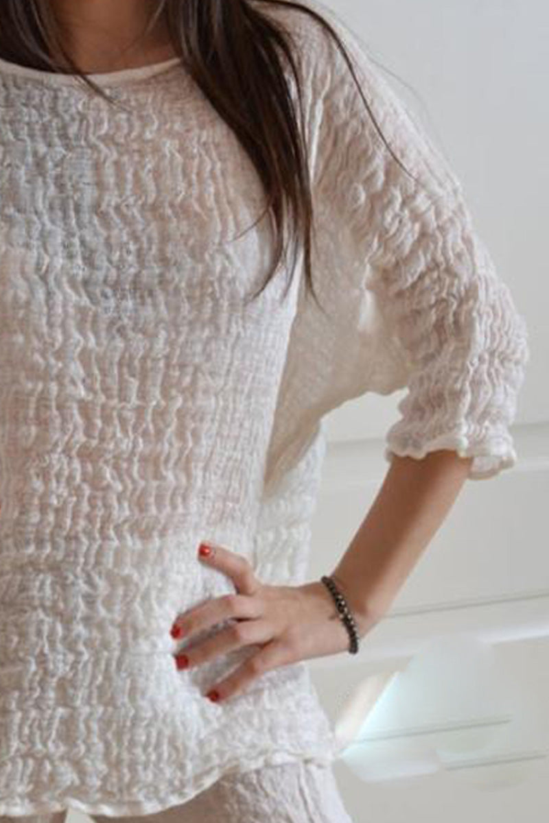 Pure Italian Handmade Linen Positano White Top Natural fiber