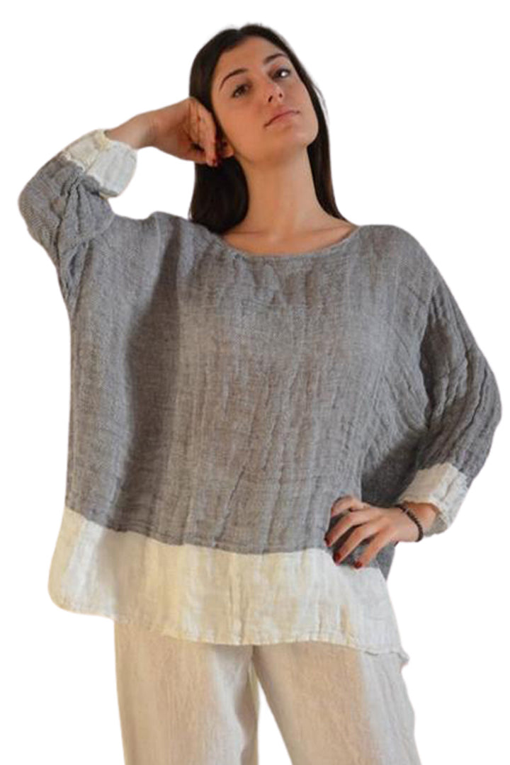 Handmade in Italy  Pure Linen Top  Natural fiber white and grey