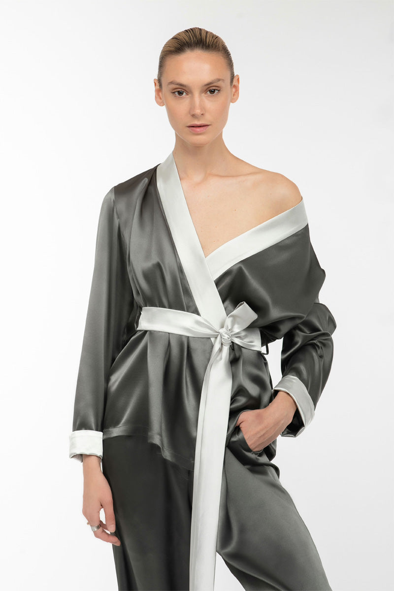 Gray satin pajamas sale