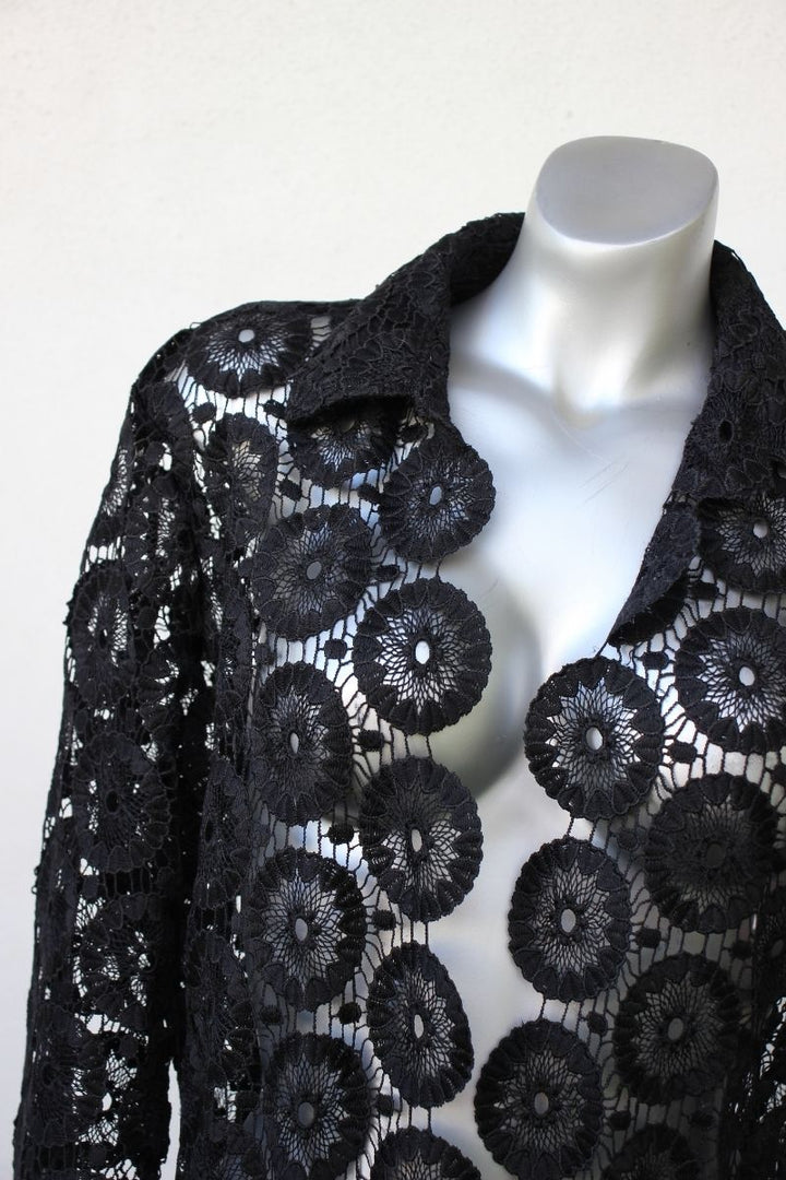 Black Lace Duster - Organic Linen Dress from Positano