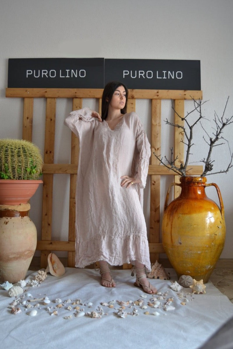 Pure Linen Handmade Positano Long Dress M Pure Linen Handmade Positano Long Dress M