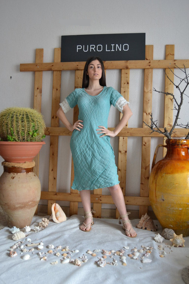 chinese dress ladies Pure Italian Linen Positano Light Blue Dress L chinese dress ladies Pure Italian Linen Positano Light Blue Dress L