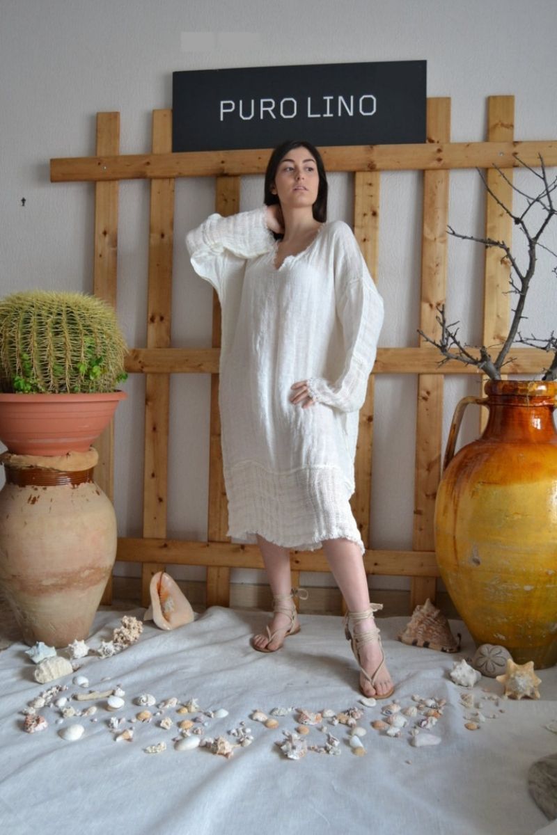 Pure Italian Linen Positano White Long Dress L Pure Italian Linen Positano White Long Dress L