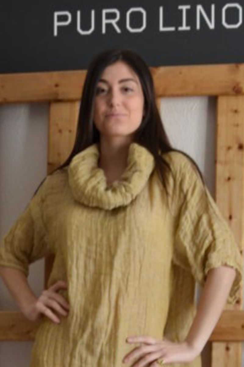 Pure Italian Linen Positano Long gold Dress Short sleeves
