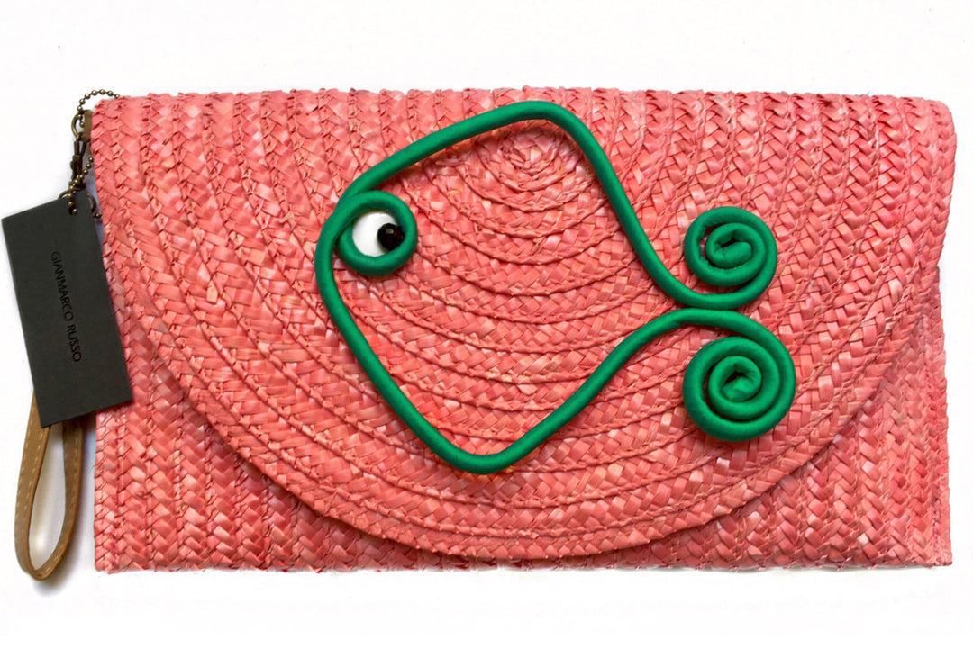 Woven straw Coral Fish Maxi Clutch