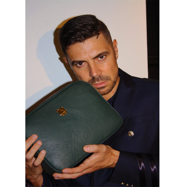 Made in Italy green fine leather travel bag