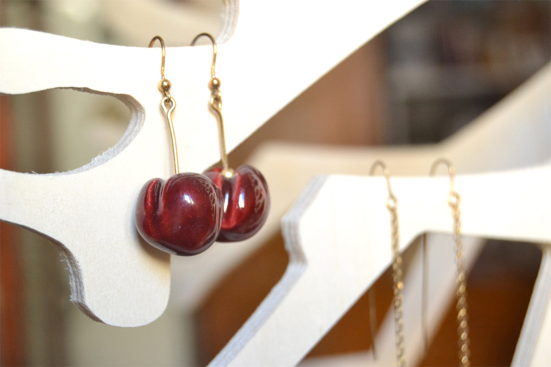 Cherry earrings Handmade  in gold and ceramic