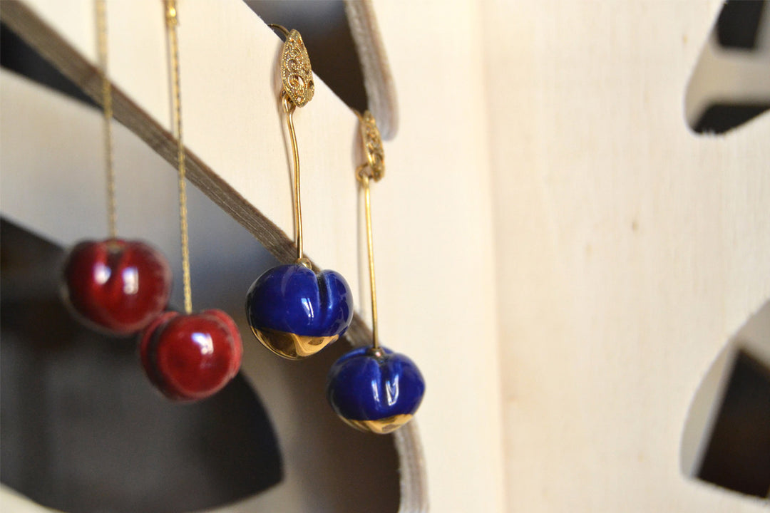 Cherry earrings Handmade  gold and ceramic