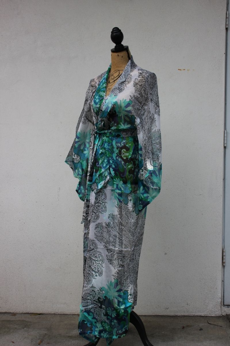 green and blue chiffon kimono