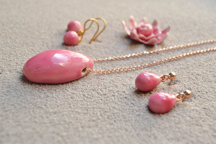 Handmade Ceramic Pink Earrings and Pendants