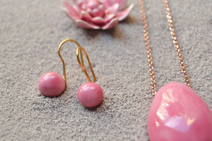 Handmade Ceramic Pink Earrings and Pendants
