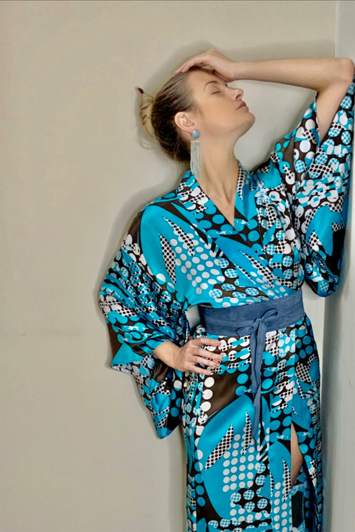 Sophisticated Long Jacket Light Blue Kimono - Ariel's Vibes