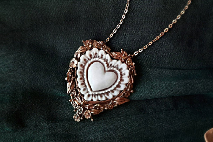 Ex-Voto Spiritual Flower Heart Necklace. A Love gift