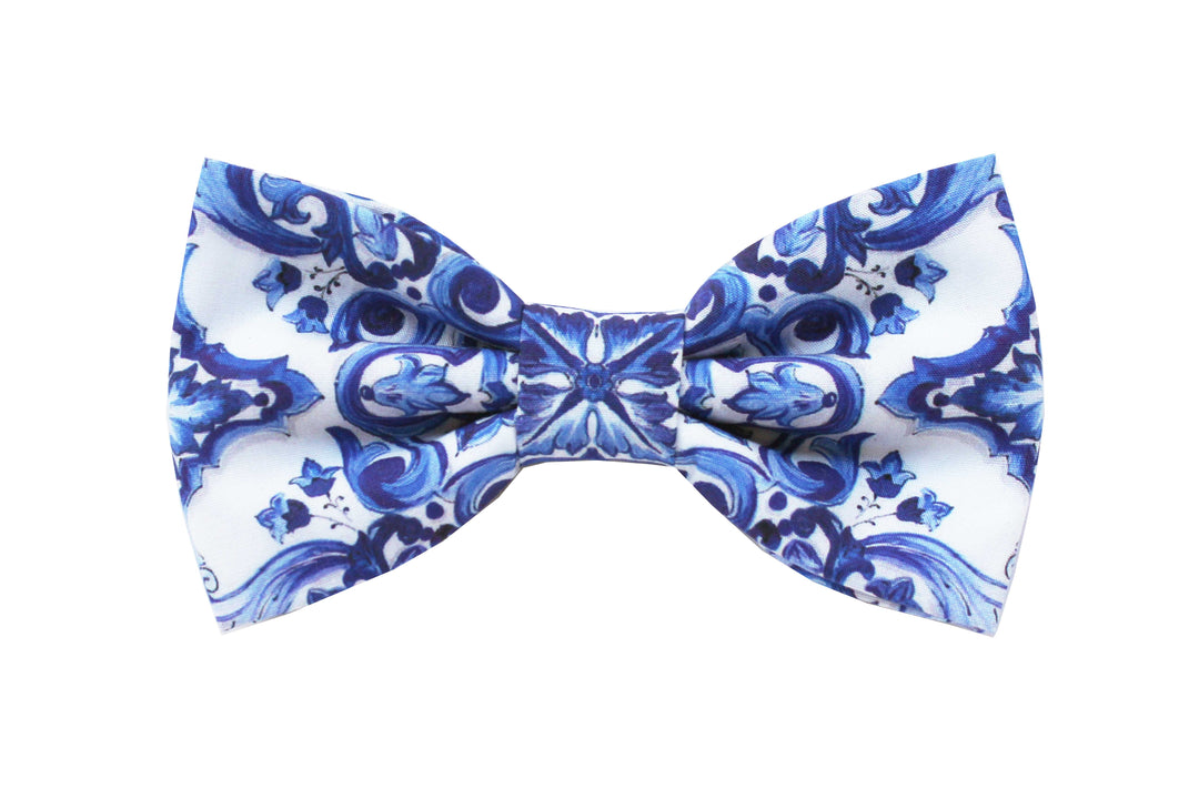 Italian Handmade Blue and White Maiolica Bow Tie