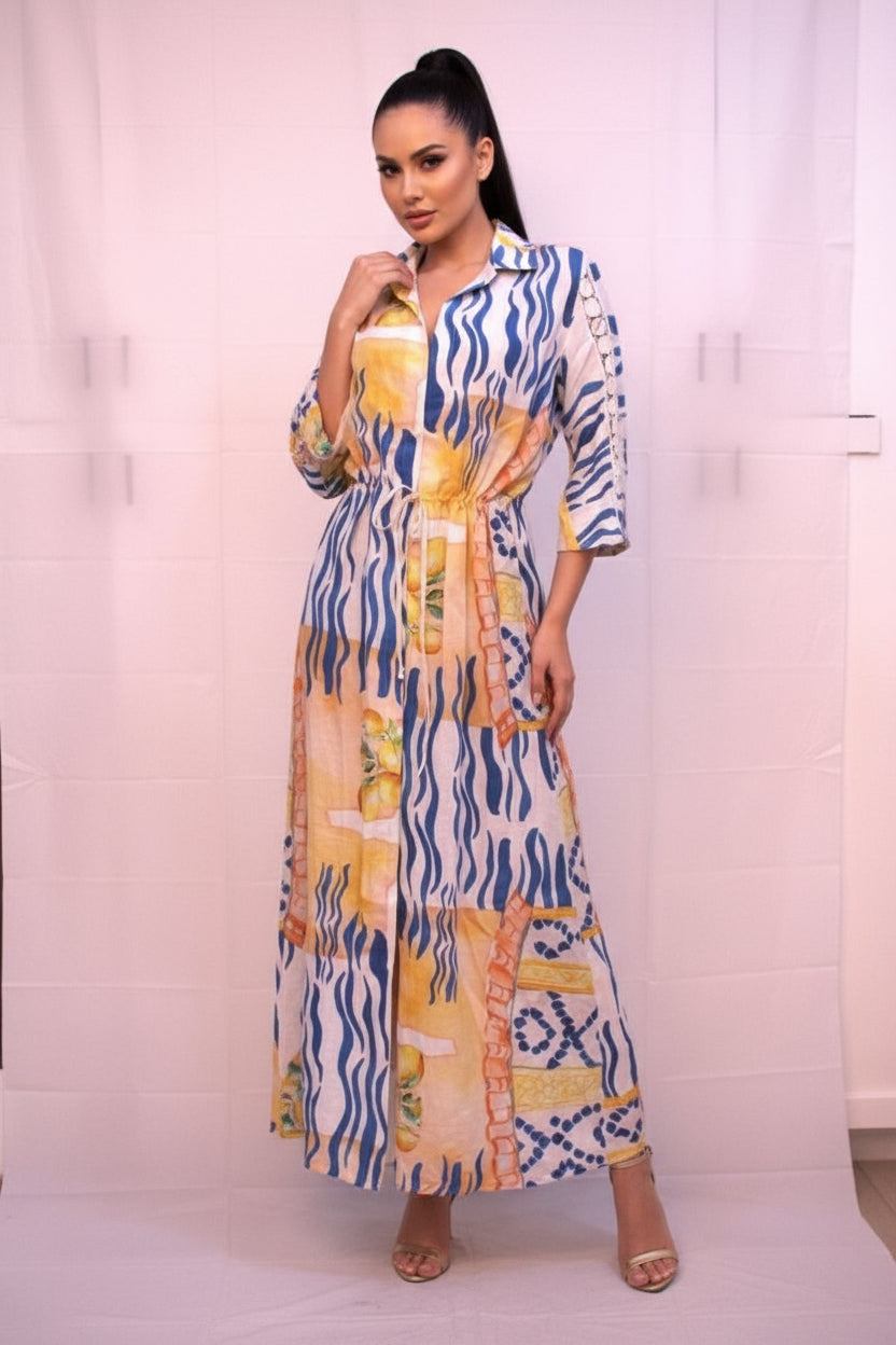 lemon and blue line duster dress 