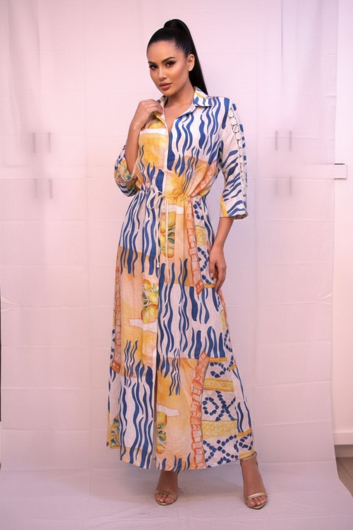 lemon and blue line duster dress 