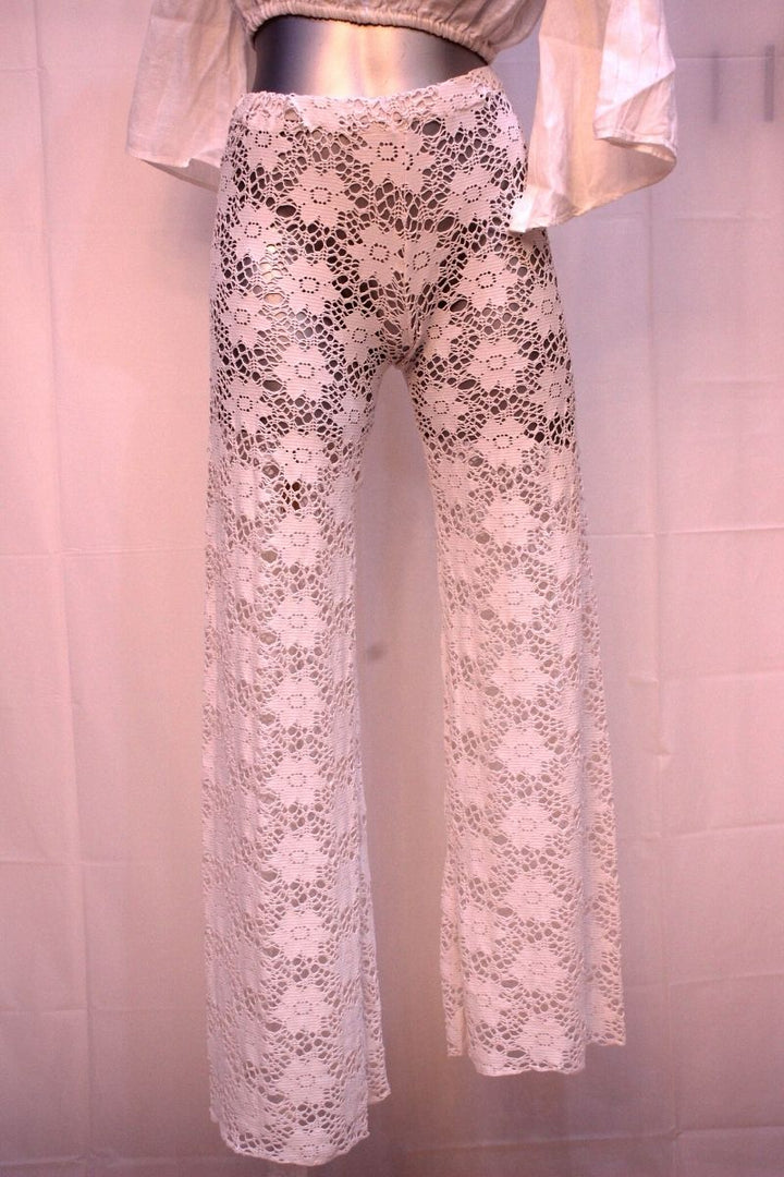 Pure Linen white Top Long Sleeves and Lace Pants
