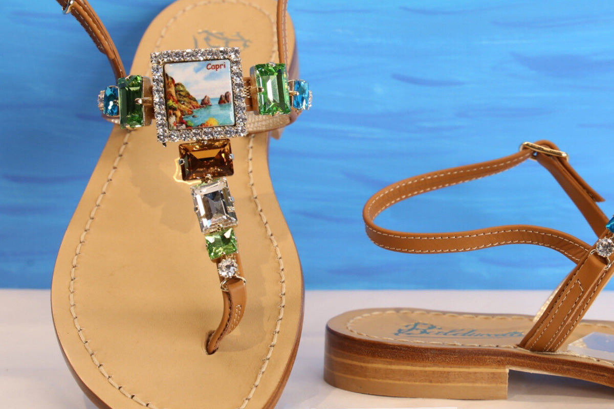 Sandal Capri Woman Ciabatta Leather Turquoise Handmade IN Italy Luxury 39 |  eBay