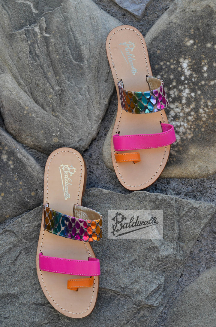 Colorful Capri Sandal  with bands multicolor. Handmade in Italy.