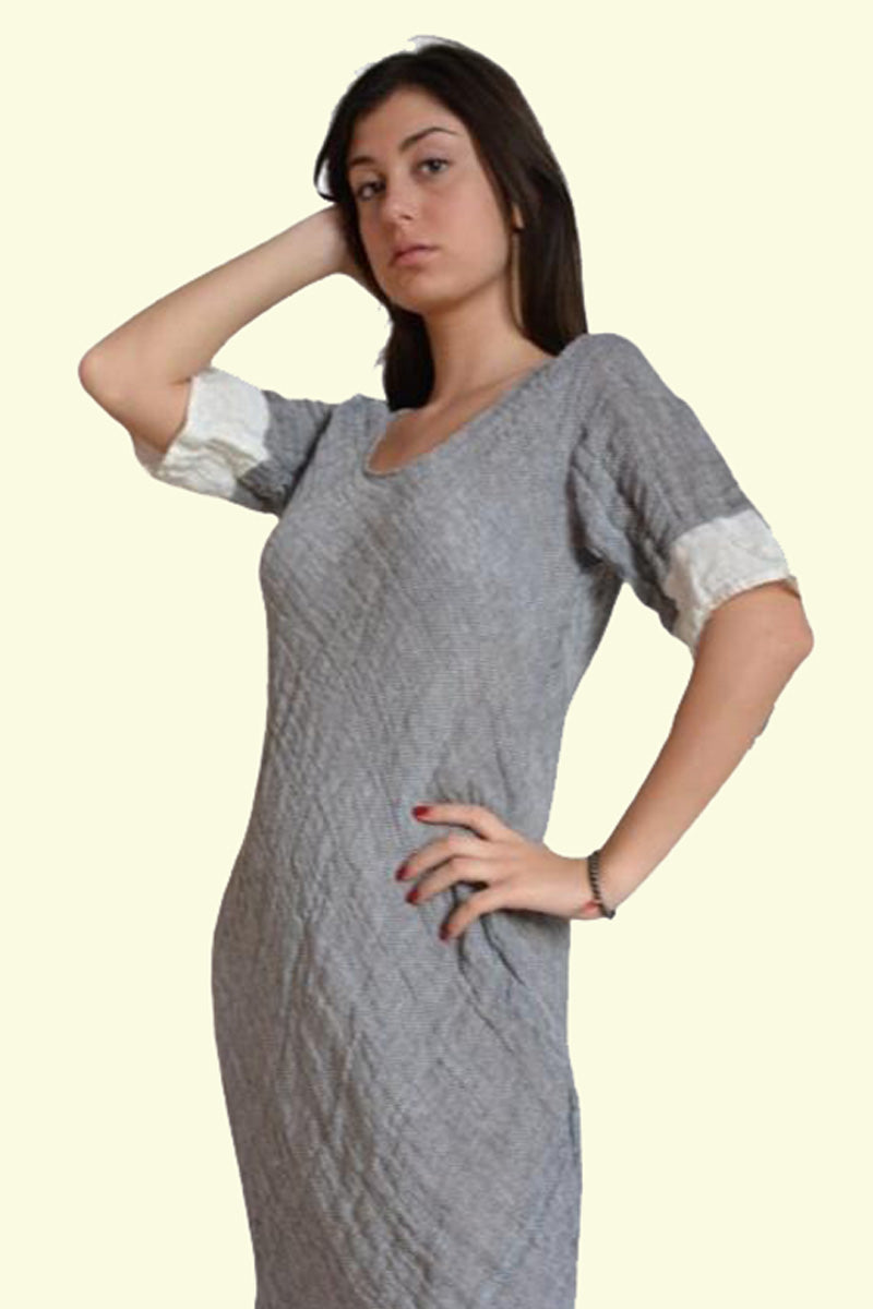 Made in Italy Handmade Pure Linen Grey Dress