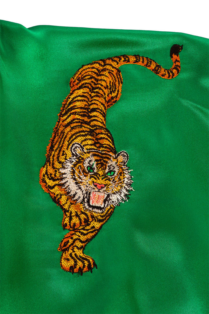 Pure Italian Silk Kimono Front Embroidered Tiger