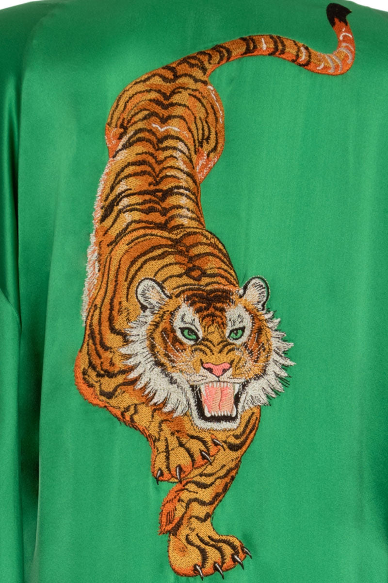 Pure Italian Silk Kimono Embroidered Tiger