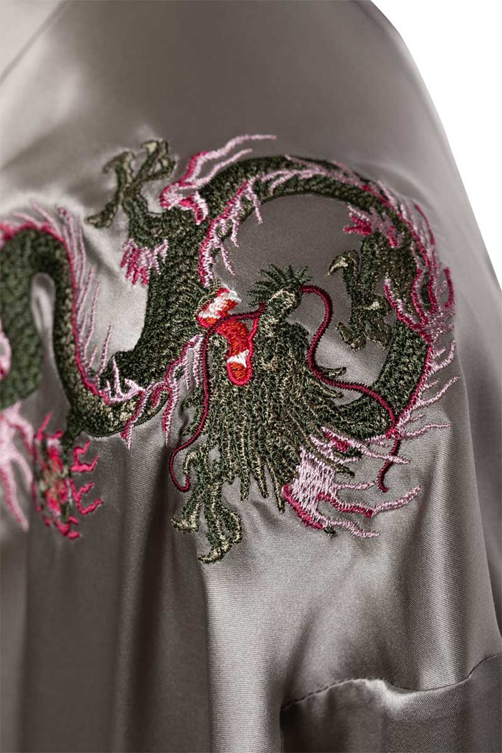 Pure Italian Silk Kimono Front Embroidered Dragon