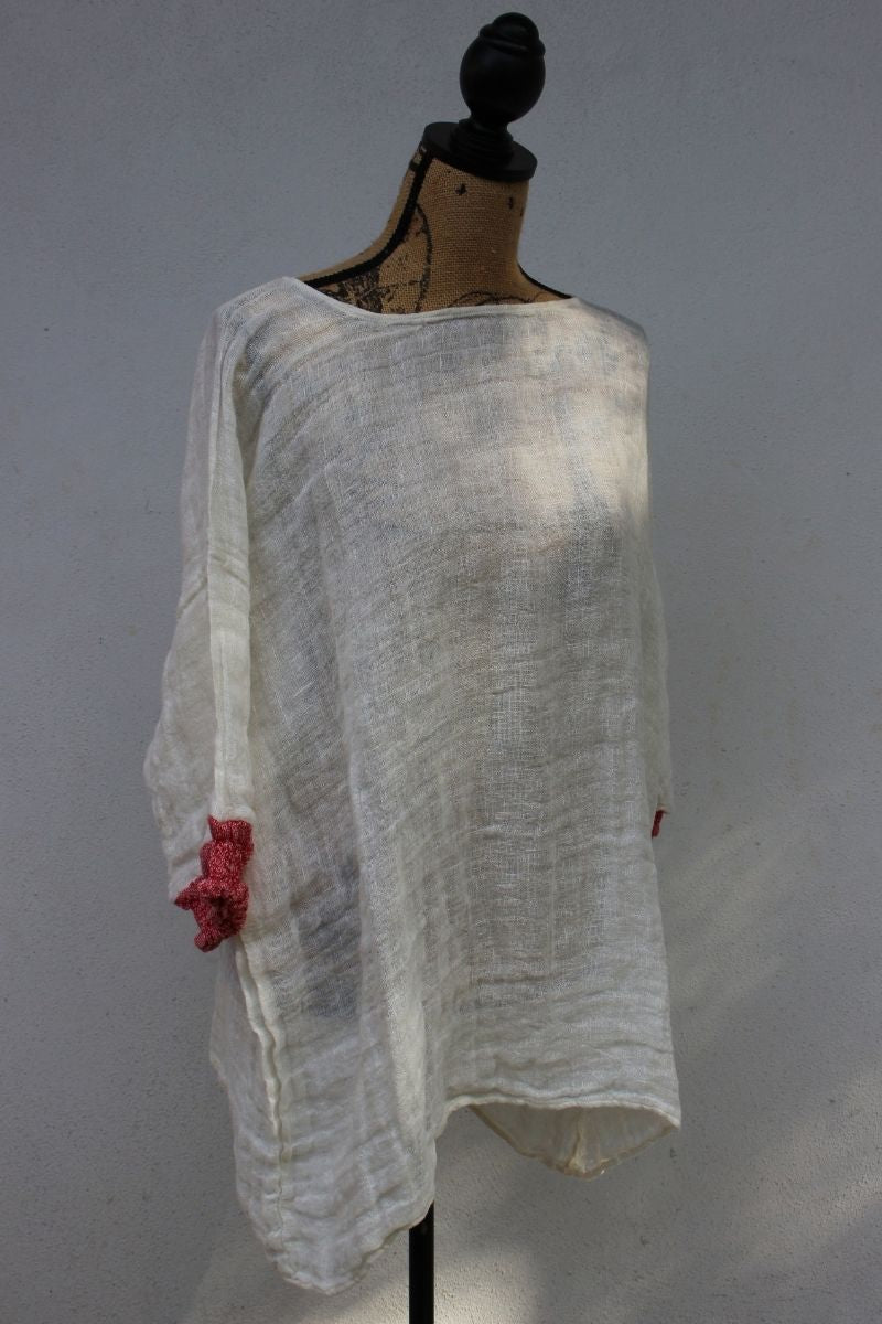 natural linen red and white top