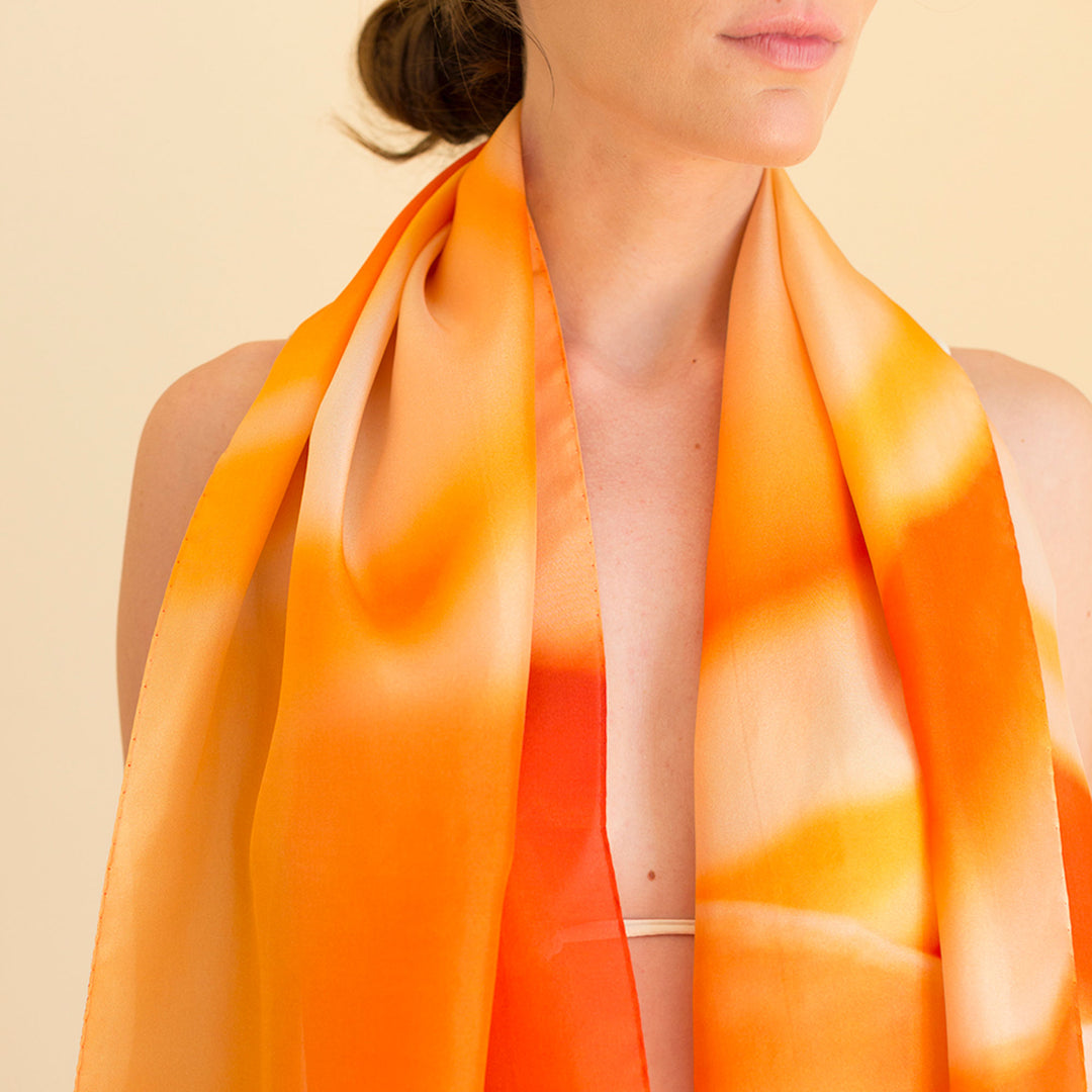 Silk  orange flower Stple scarf