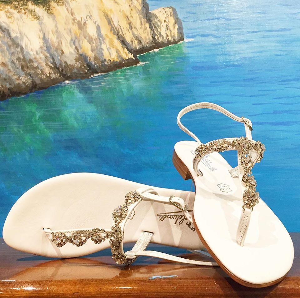 Swarovski Jewel Capri Sandal gold tones, Handmade in Italy, real leather