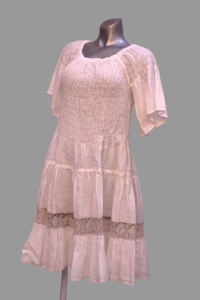 White and lace Italian linen dress 