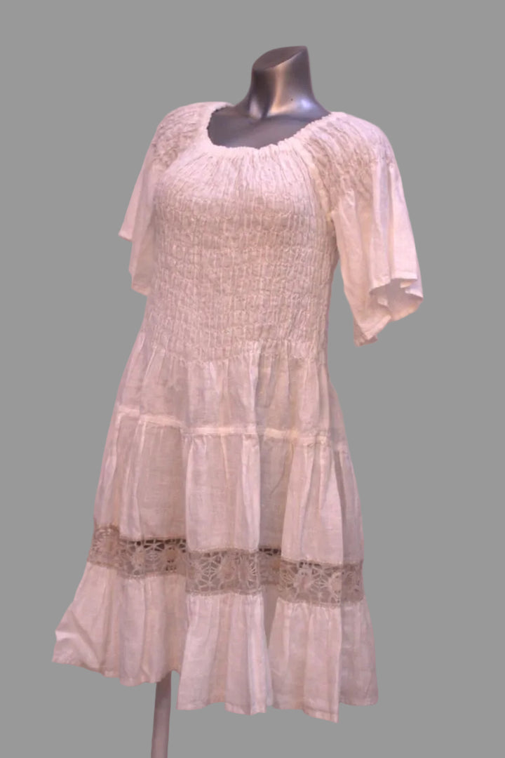 White and lace Italian linen dress 