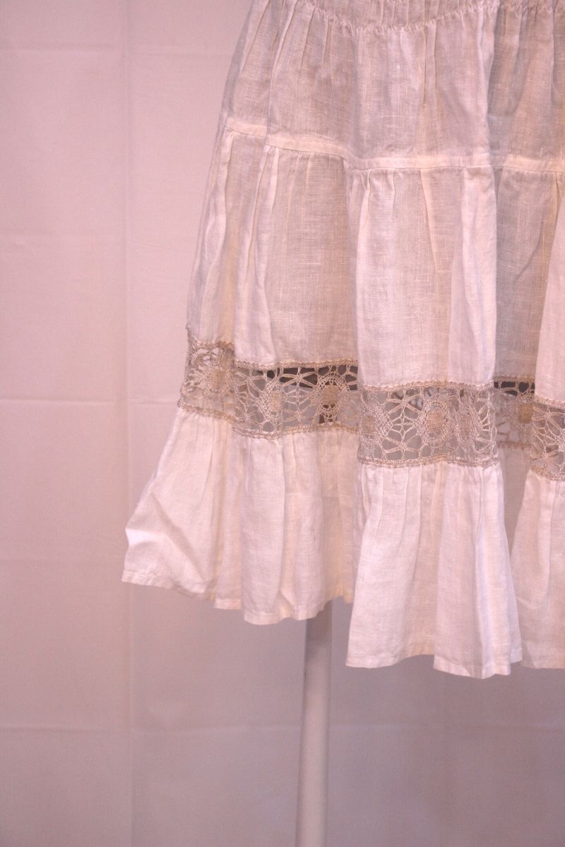 Pure Linen White or Gold Lace Dress